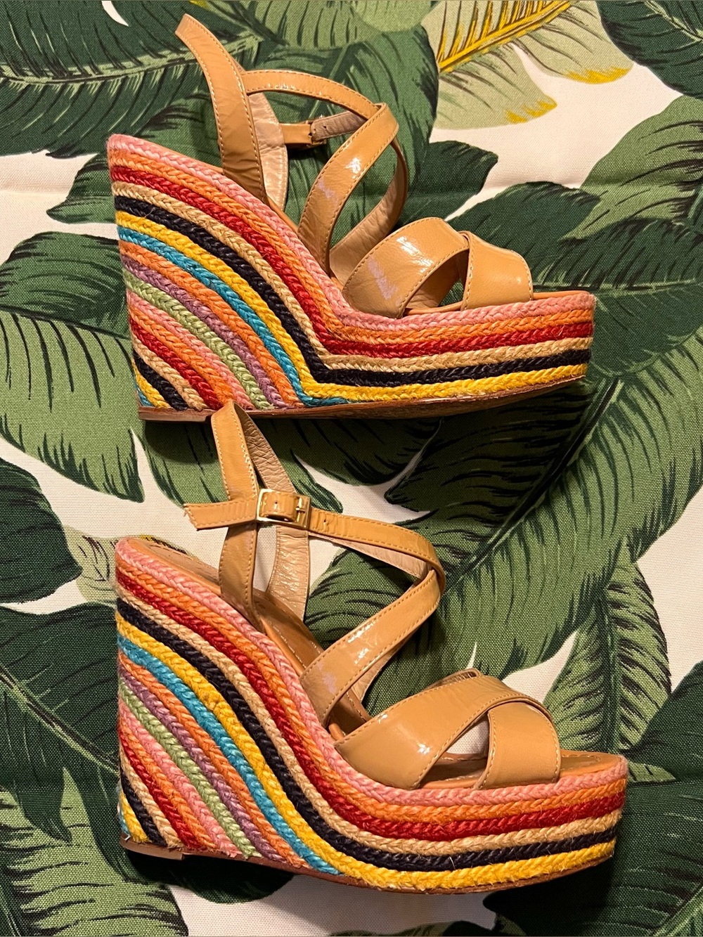 ♠️ Kate Spade New York Lindsay Patent Leather Espadrille Wedge Sandals